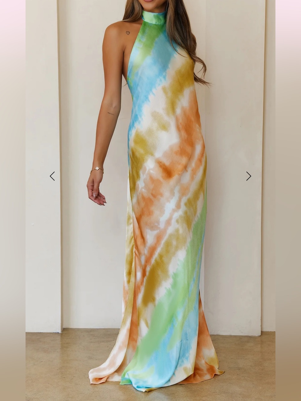 Hello Molly PASTEL WHIRL HALTER MAXI DRESS GREEN